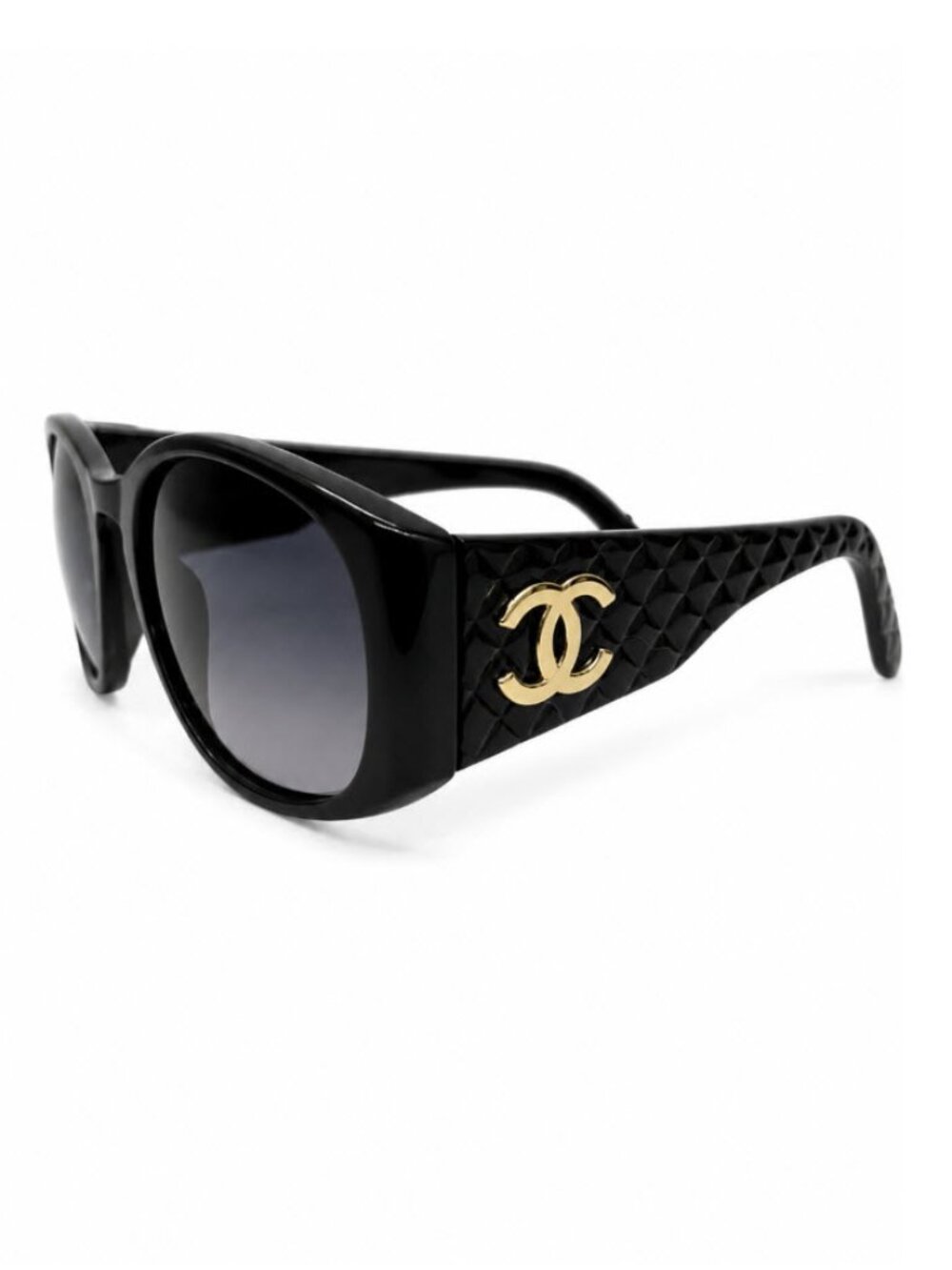 CHANEL Coco Mark Matelasse Oval Sunglasses 01450 Gold CC Black
